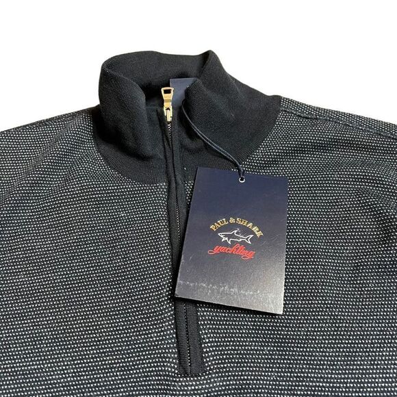 NWT Paul & Shark Summer wool jacquard half zip sweater with iconic badge - Picture 13 of 15
